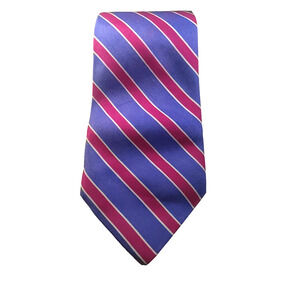 Polo By Ralph Lauren Mens Tie 100% Silk Red White Blue Stripe 56" X 4 Flaw